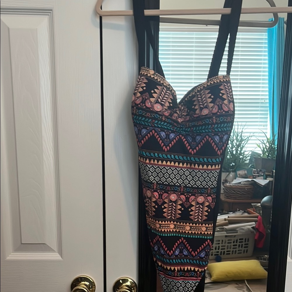 Tribal Patterned One Piece Swimsuit with sliming waist